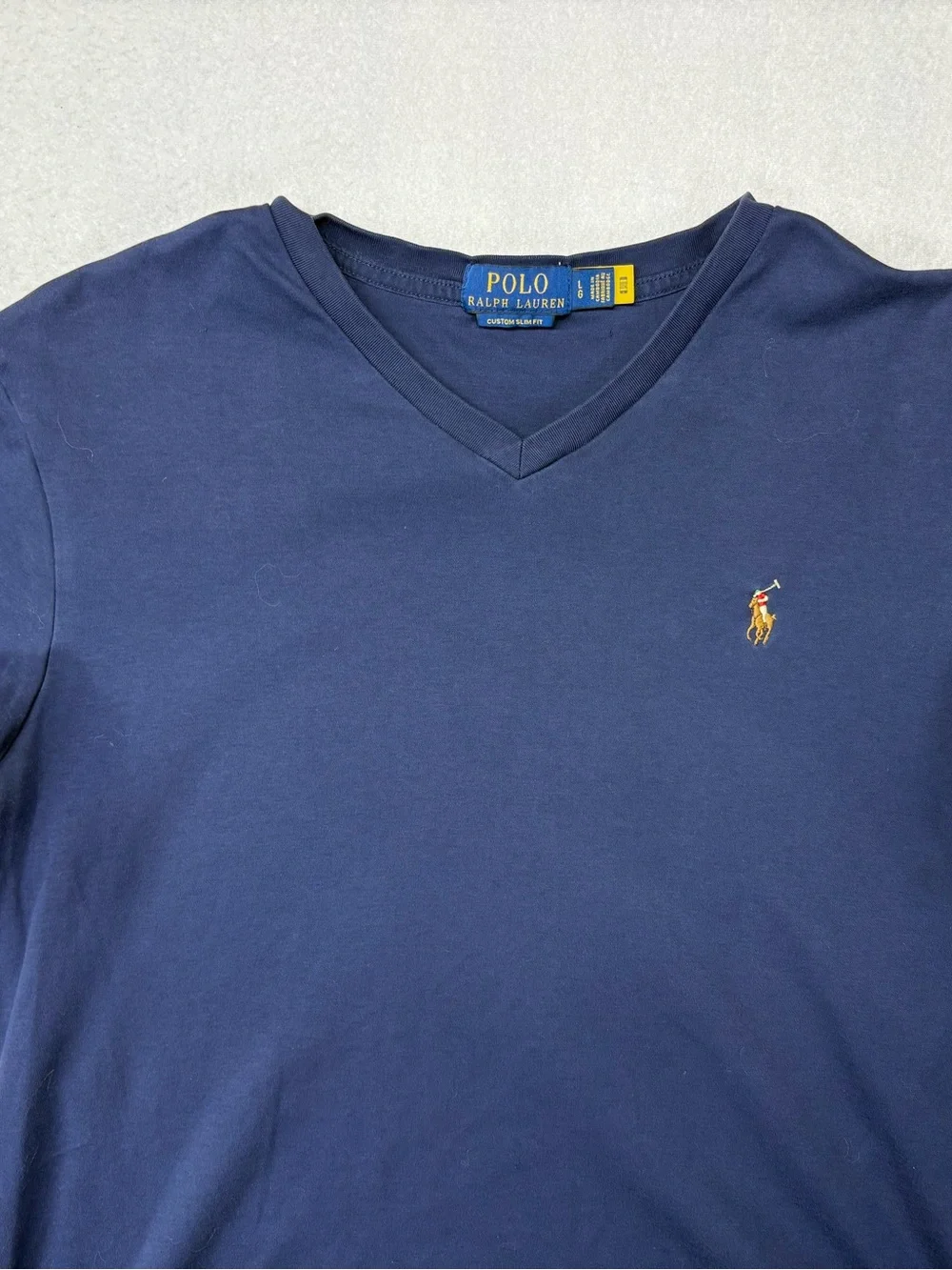 Ralph Lauren Polo Men's V Neck T Shirt Blue Sz Large Slim Fit Cotton Logo Pony